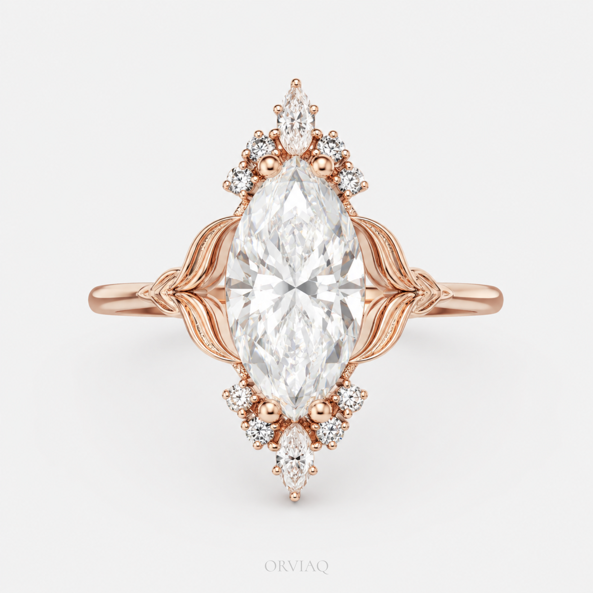 3 CT Marquise Cut Lab-Grown Diamond Nature Inspired Engagement Ring in Solid Gold | Vintage Floral Leaf Ring | IGI Certified