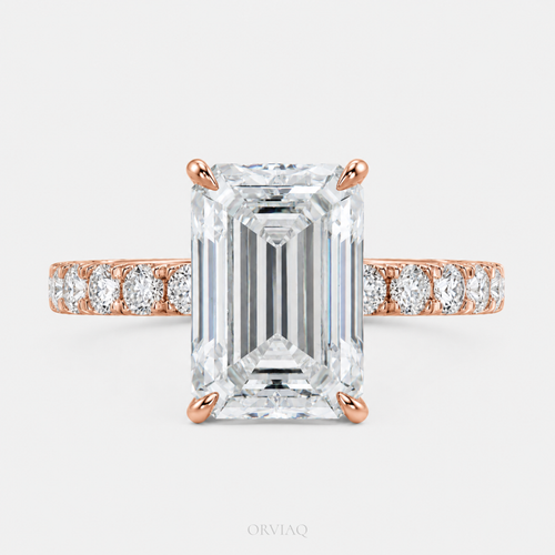 4.5 CT Emerald Cut Lab-Grown Diamond Engagement Ring in Pave Band | IGI Certified | 10K, 14K, 18K Gold