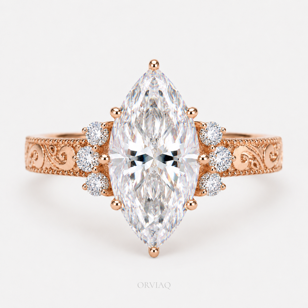 Marquise Lab Grown Diamond Engagement Ring 14K Rose Gold