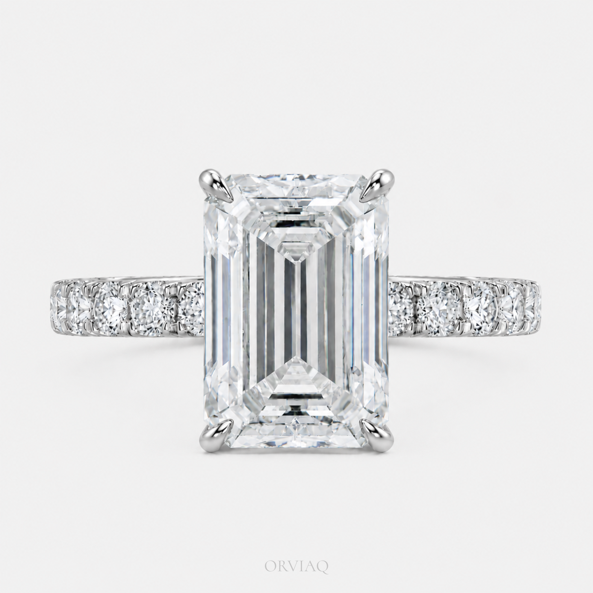 4.5 CT Emerald Cut Lab-Grown Diamond Engagement Ring in Pave Band | IGI Certified | 10K, 14K, 18K Gold