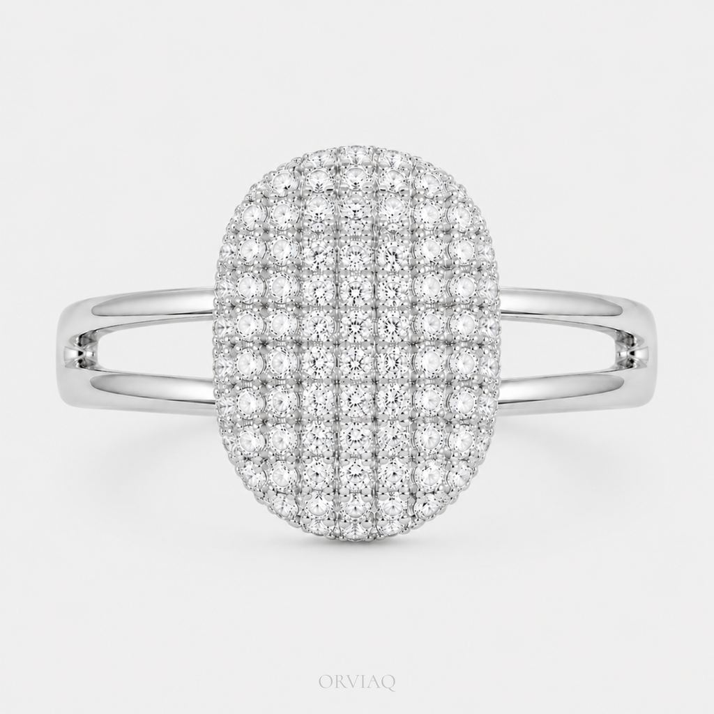 Round Brilliant Lab-Grown Diamond Oval Pave Cluster Engagement Ring