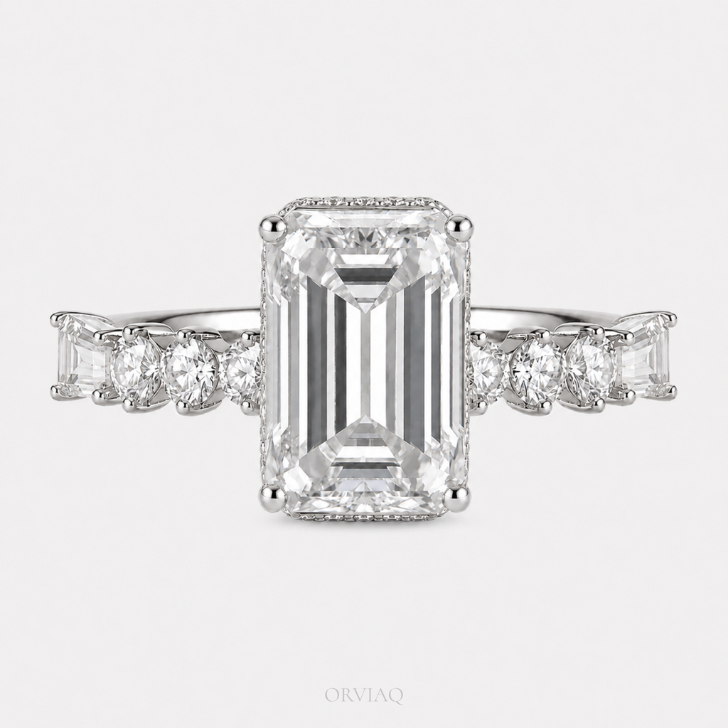 3 CT Emerald Cut Lab Grown Diamond Engagement Ring 14K White Gold
