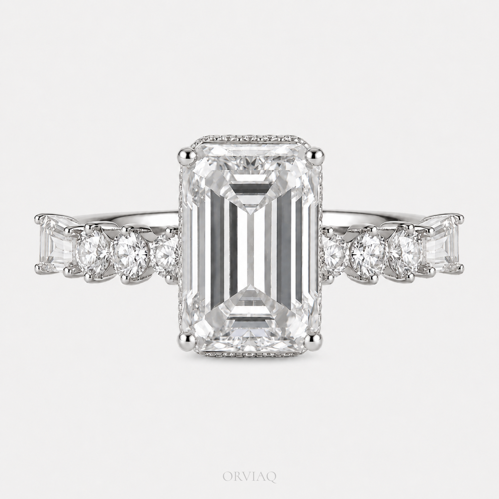 3 CT Emerald Cut Lab Grown Diamond Engagement Ring 14K White Gold