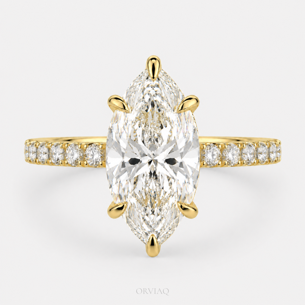 1.5 CT Marquise Lab Grown Diamond Engagement Ring 14K Yellow Gold