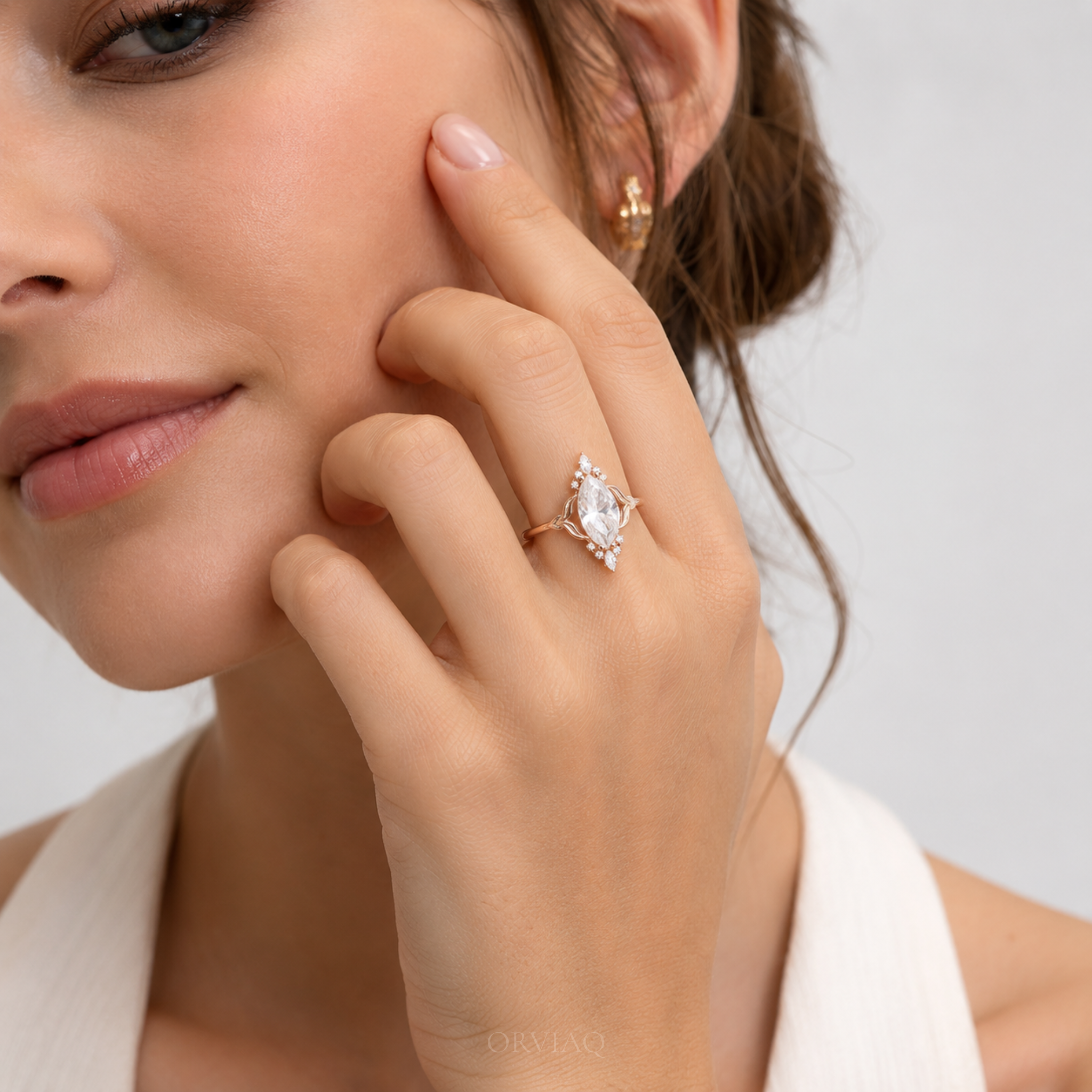 3 CT Marquise Cut Lab-Grown Diamond Nature Inspired Engagement Ring in Solid Gold | Vintage Floral Leaf Ring | IGI Certified