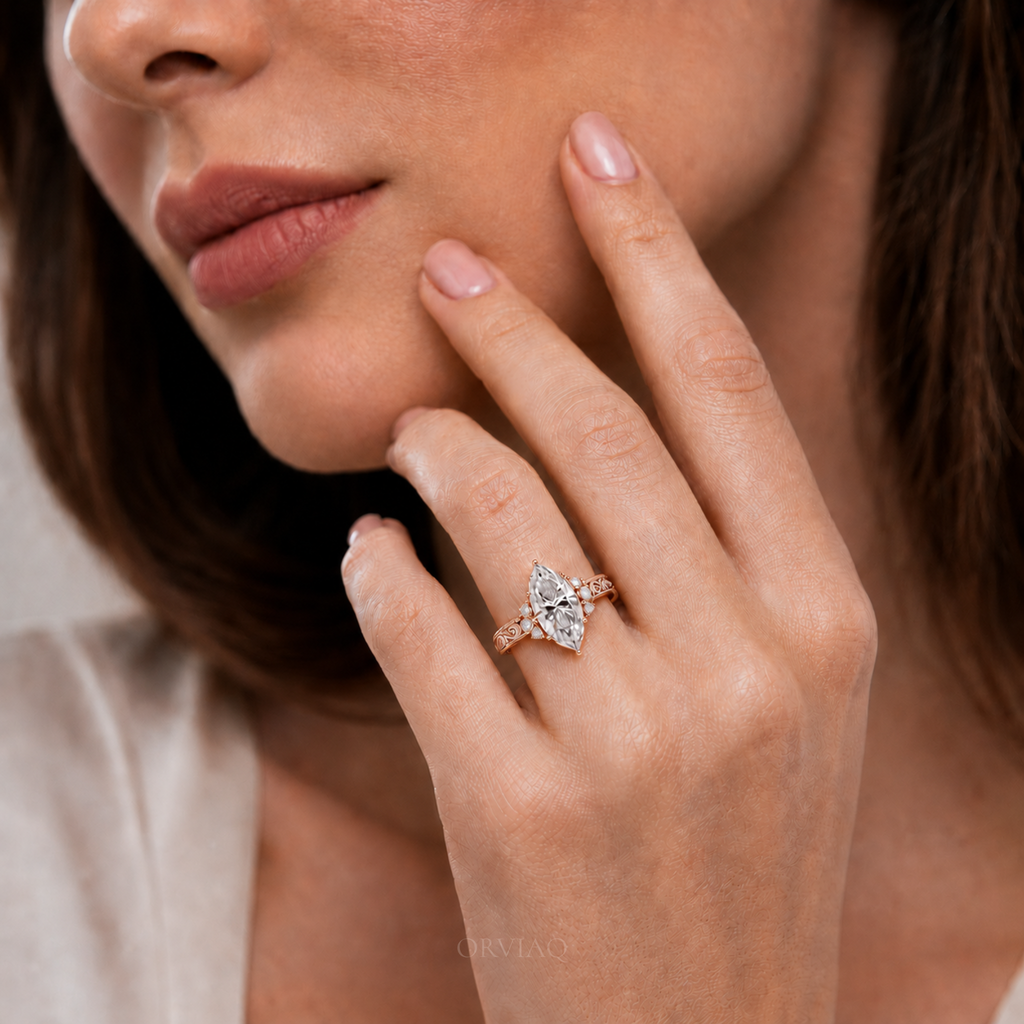 Marquise Lab Grown Diamond Engagement Ring 14K Rose Gold