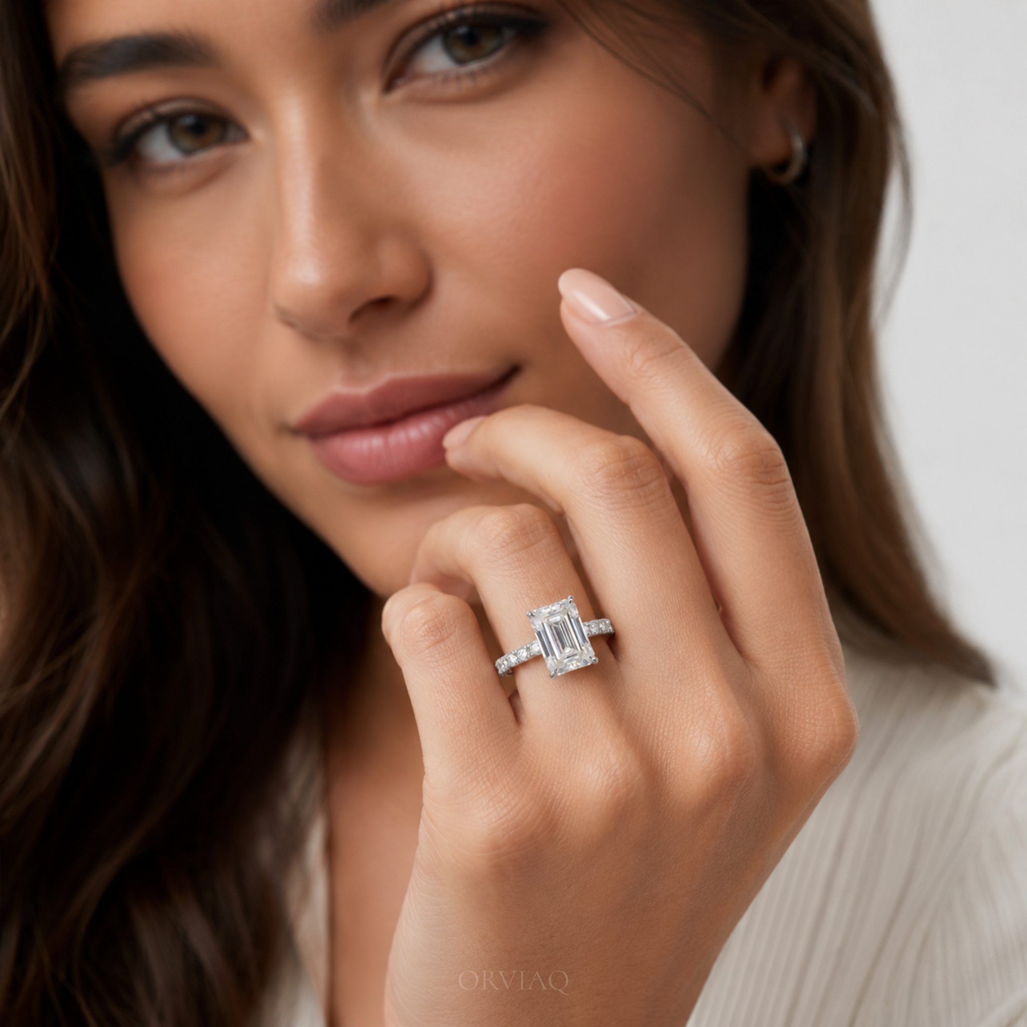 4.5 CT Emerald Cut Lab-Grown Diamond Engagement Ring in Pave Band | IGI Certified | 10K, 14K, 18K Gold