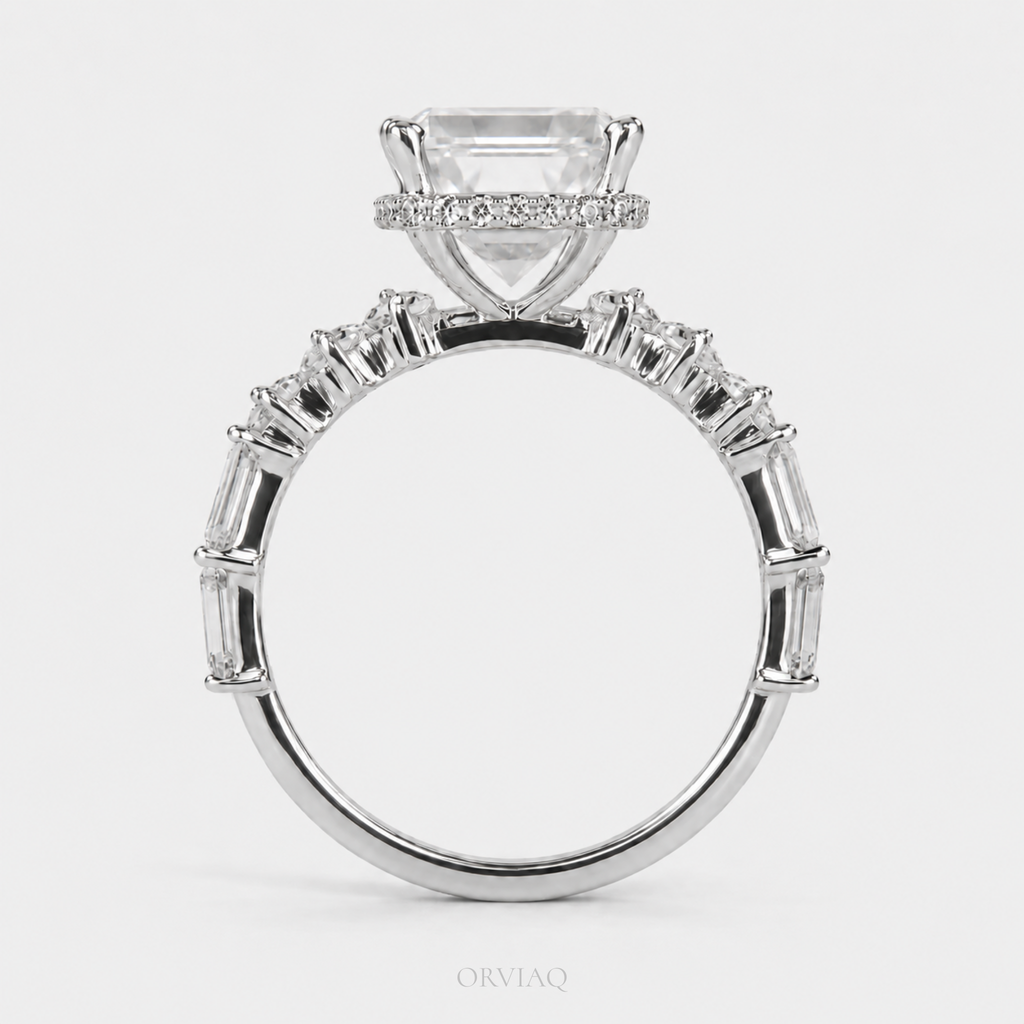 3 CT Emerald Cut Lab Grown Diamond Engagement Ring 14K White Gold