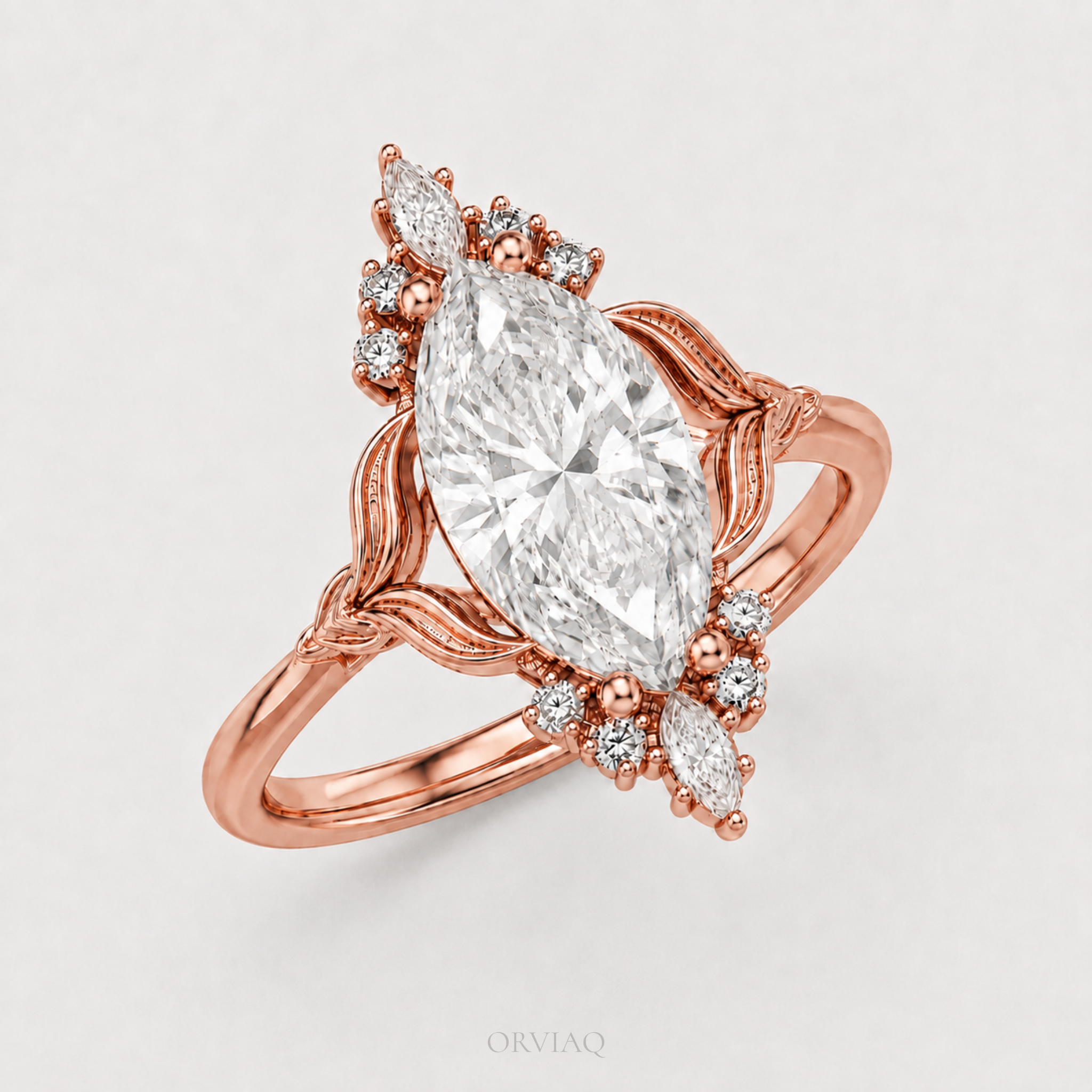 3 CT Marquise Cut Lab-Grown Diamond Nature Inspired Engagement Ring in Solid Gold | Vintage Floral Leaf Ring | IGI Certified