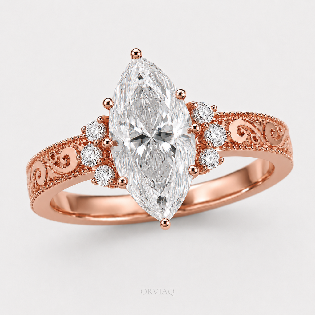 Marquise Lab Grown Diamond Engagement Ring 14K Rose Gold