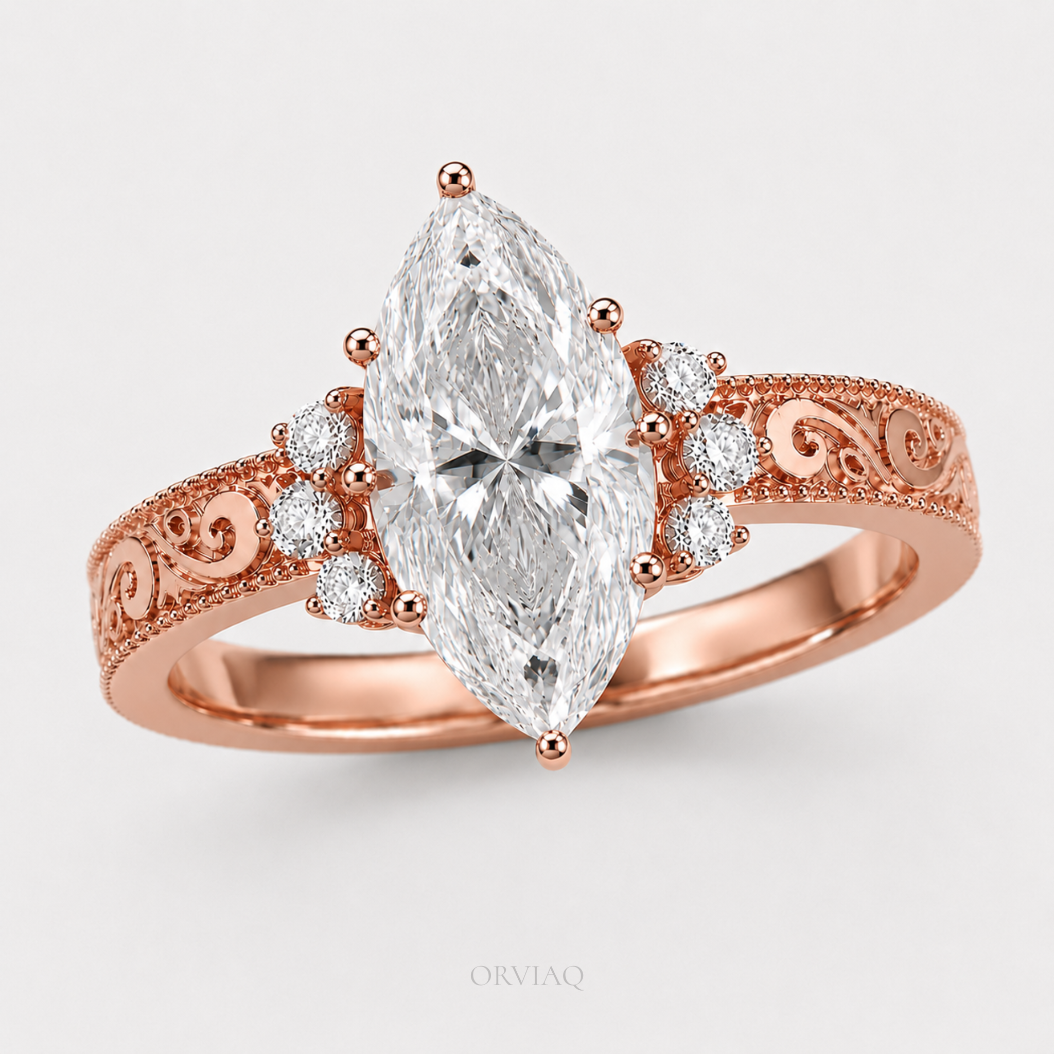 Marquise Lab Grown Diamond Engagement Ring 14K Rose Gold