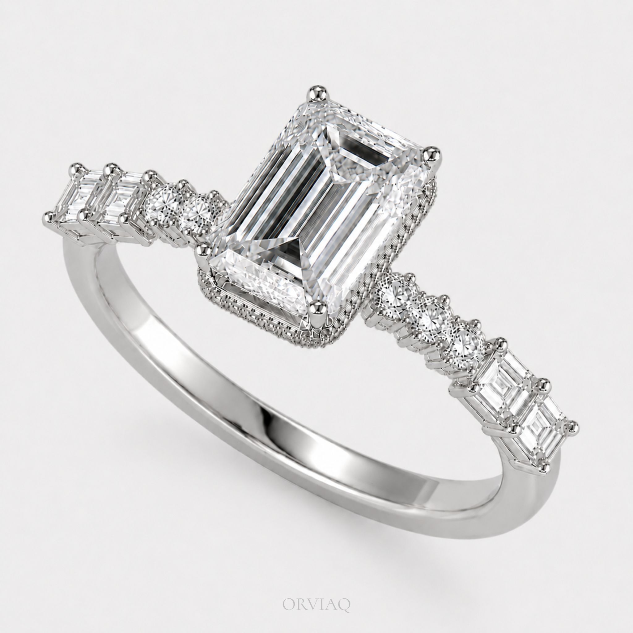 3 CT Emerald Cut Lab Grown Diamond Engagement Ring 14K White Gold