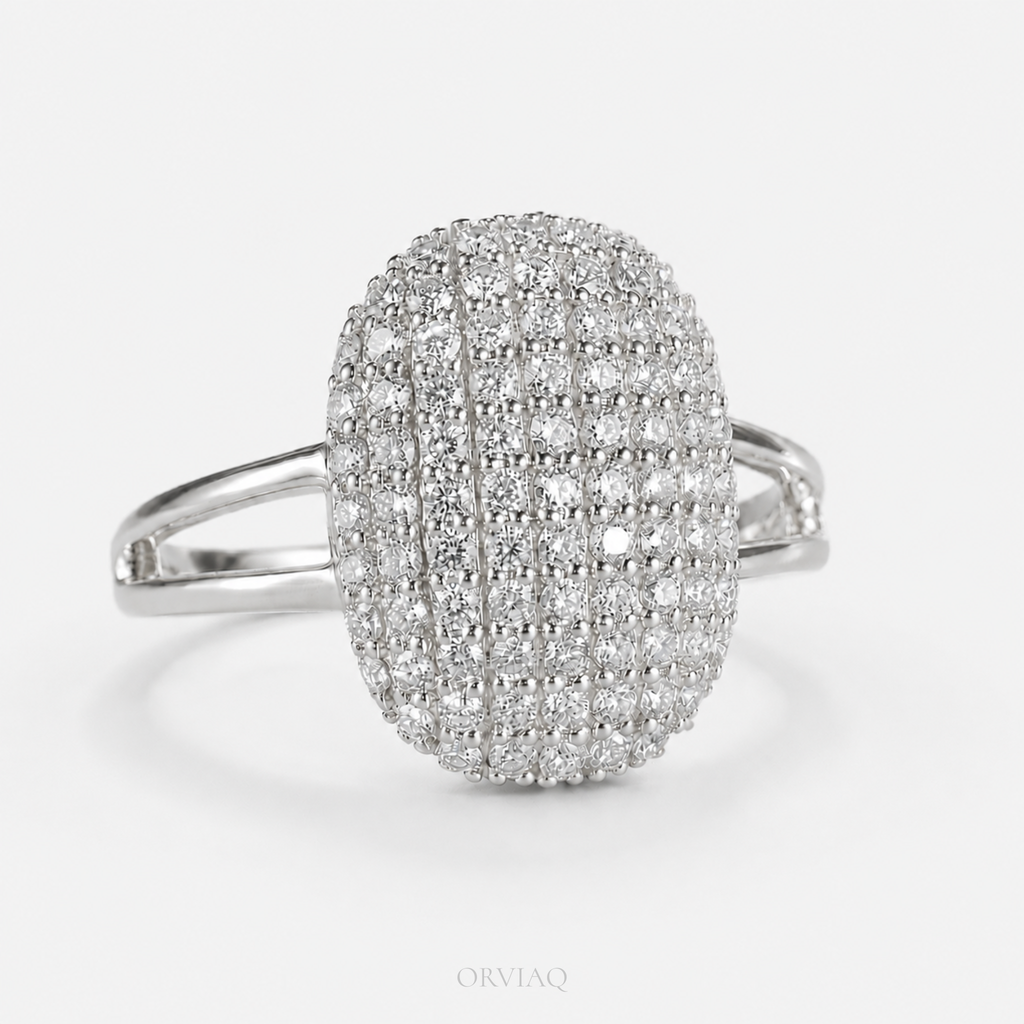 Round Brilliant Lab-Grown Diamond Oval Pave Cluster Engagement Ring