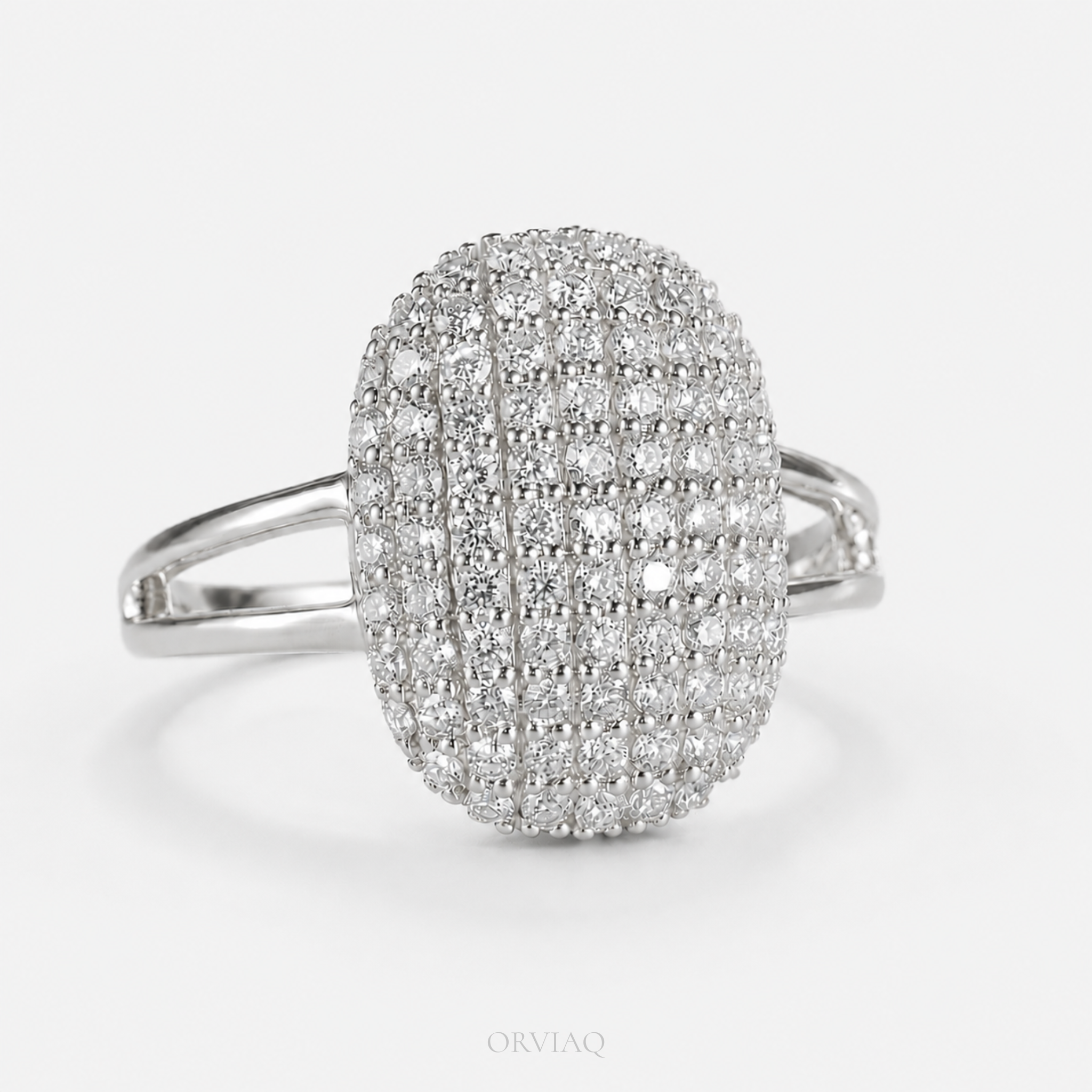Round Brilliant Lab-Grown Diamond Oval Pave Cluster Engagement Ring