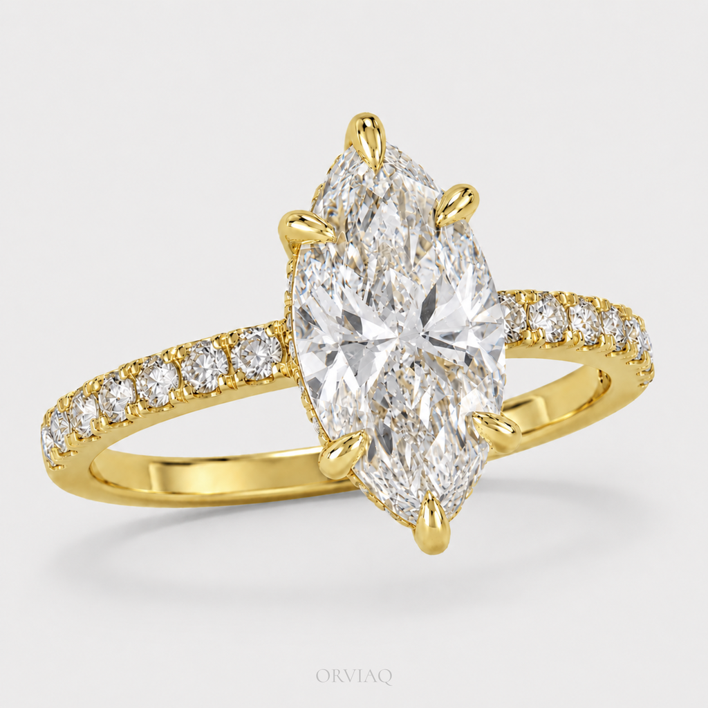 1.5 CT Marquise Lab Grown Diamond Engagement Ring 14K Yellow Gold