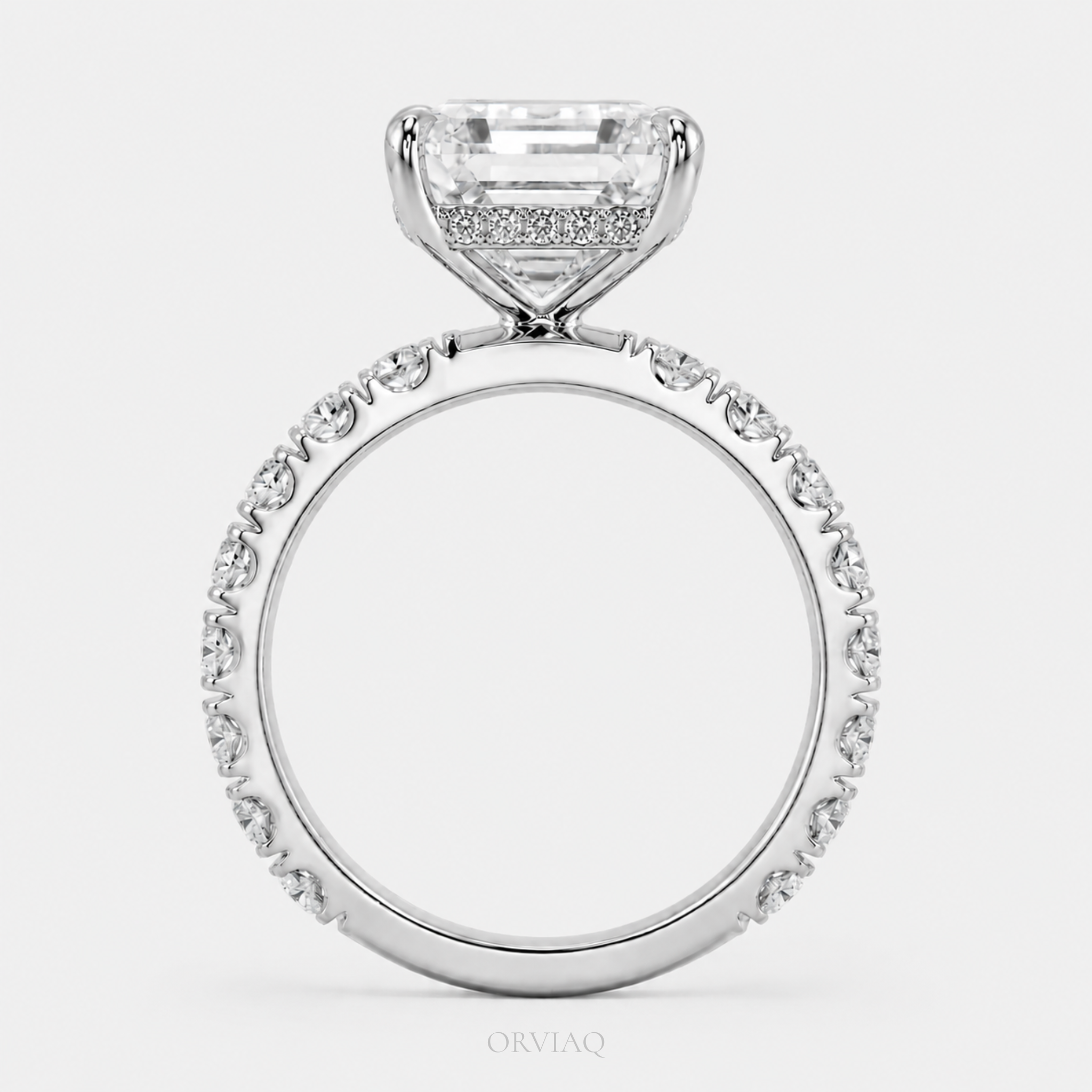 4.5 CT Emerald Cut Lab-Grown Diamond Engagement Ring in Pave Band | IGI Certified | 10K, 14K, 18K Gold