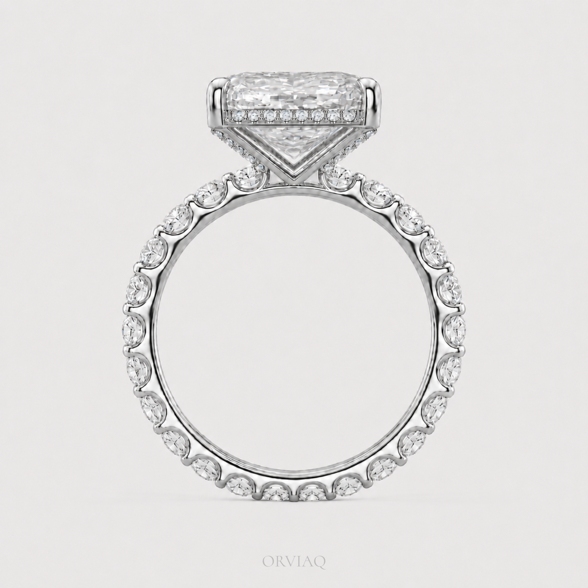 3 CT Radiant Cut Lab-Grown Diamond Halo Engagement Ring in 14K Gold | Hidden Halo Pave Band | IGI Certified