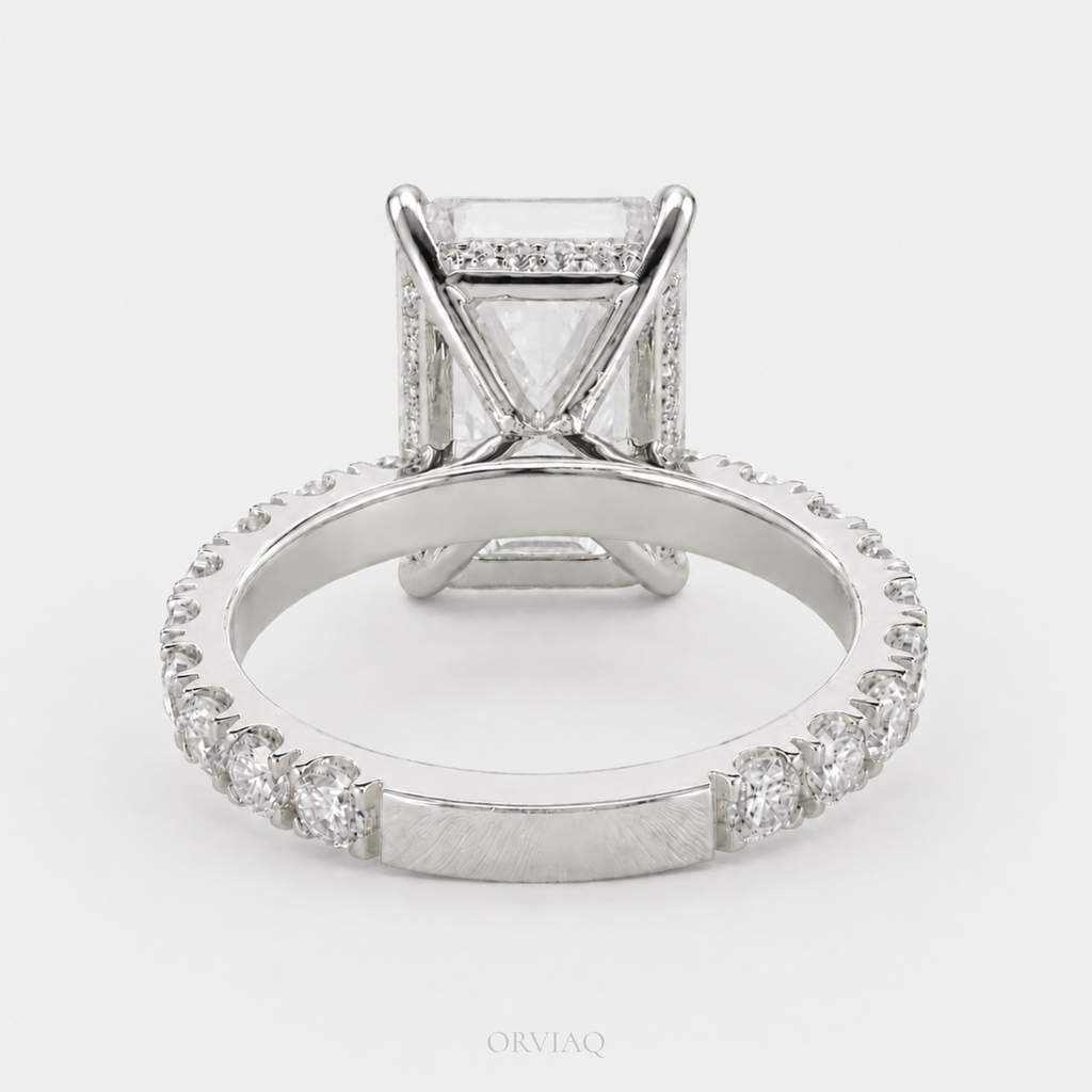 4.5 CT Emerald Cut Lab-Grown Diamond Engagement Ring in Pave Band | IGI Certified | 10K, 14K, 18K Gold
