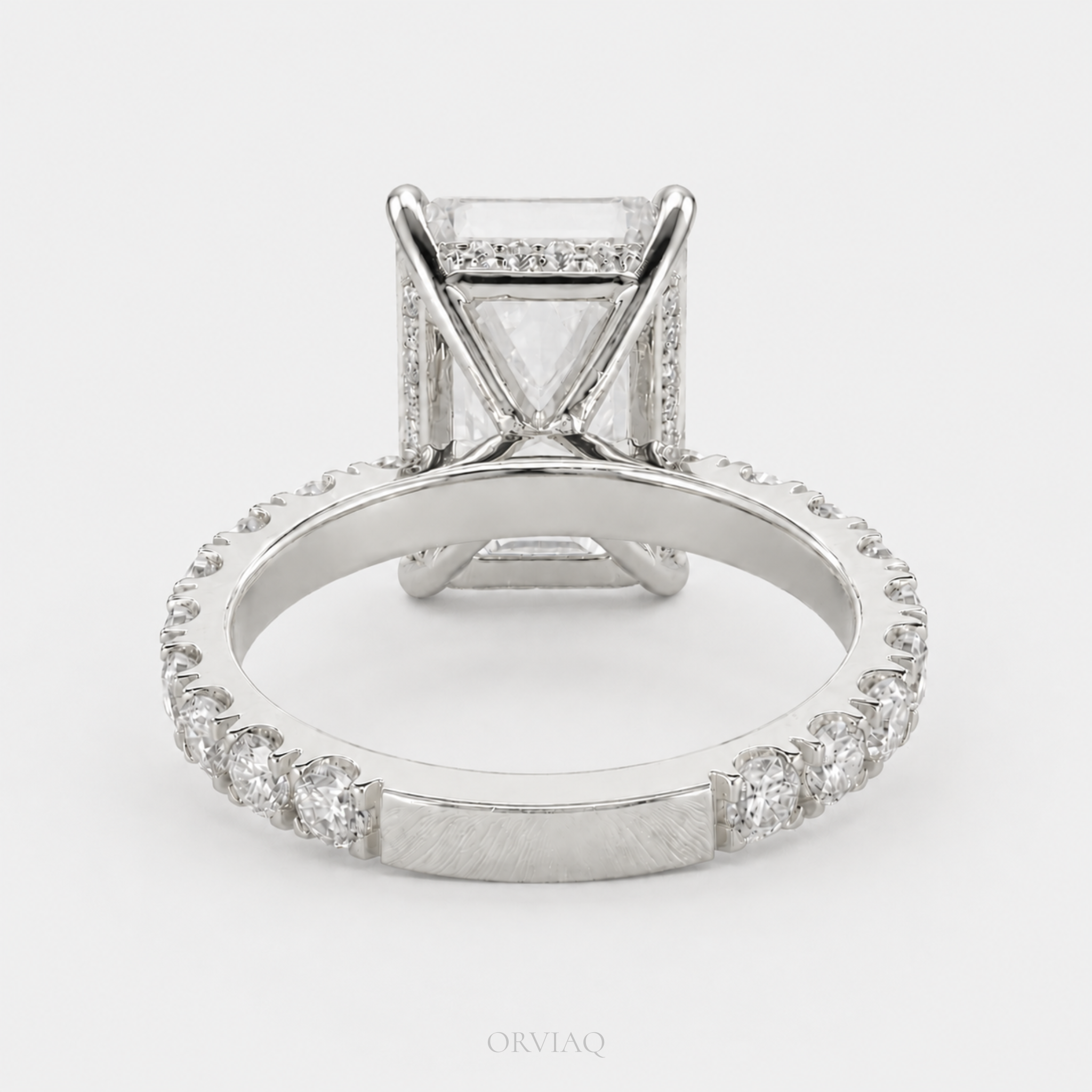 4.5 CT Emerald Cut Lab-Grown Diamond Engagement Ring in Pave Band | IGI Certified | 10K, 14K, 18K Gold