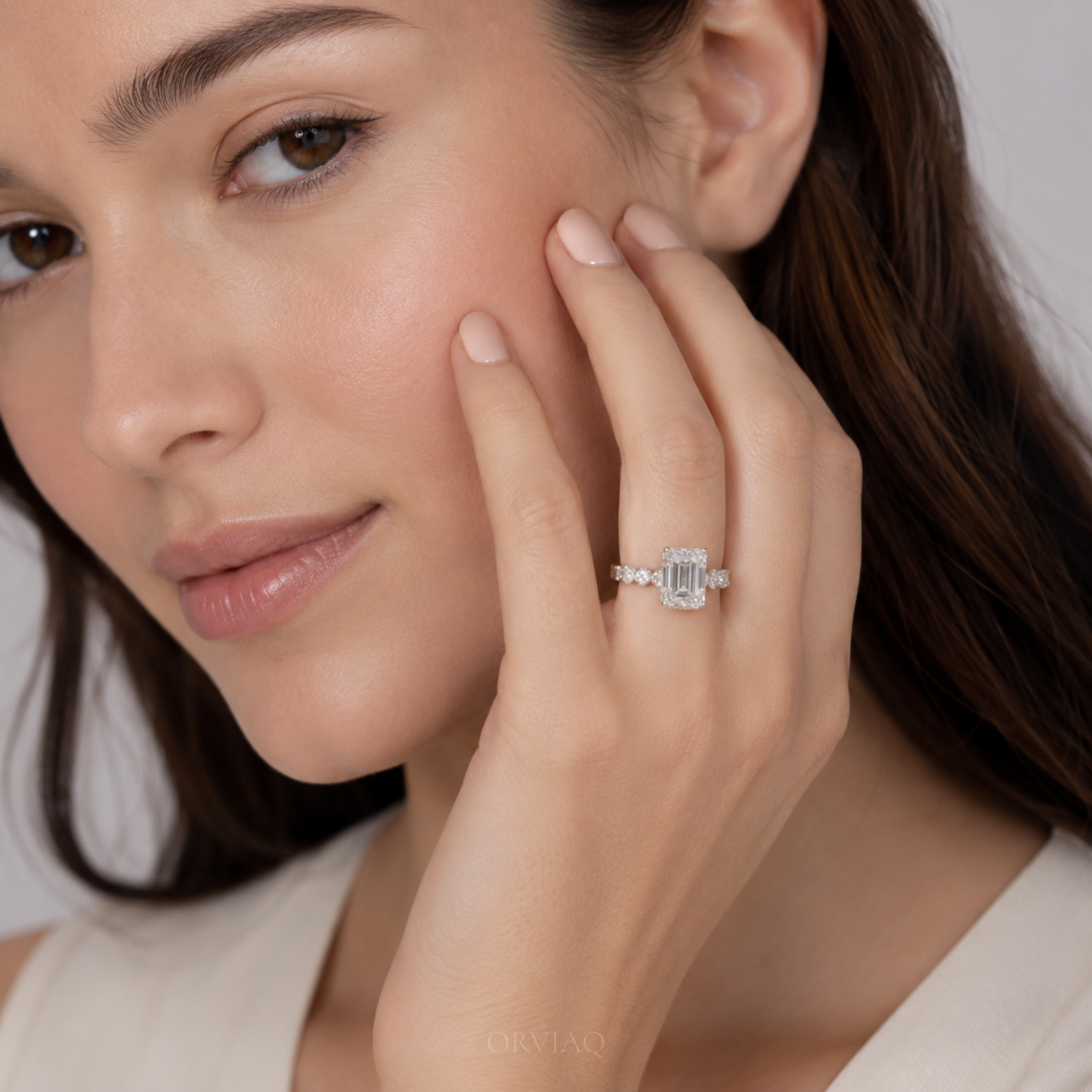 3 CT Emerald Cut Lab Grown Diamond Engagement Ring 14K White Gold