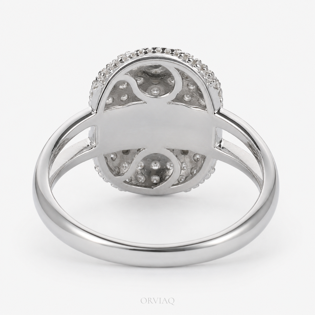 Round Brilliant Lab-Grown Diamond Oval Pave Cluster Engagement Ring