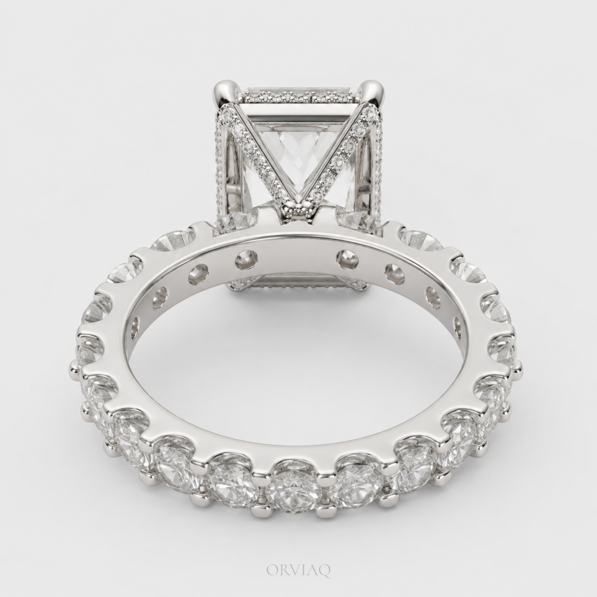 3 CT Radiant Cut Lab-Grown Diamond Halo Engagement Ring in 14K Gold | Hidden Halo Pave Band | IGI Certified